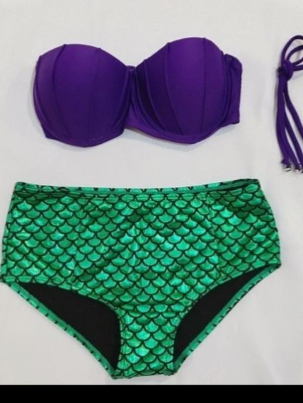 Purple Shell Bikini Top with Green High-Waist Mermaid Bottom - Picture 2 of 2